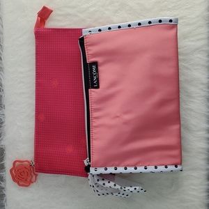 2 Lancome Make-Up Cosmetic Bags Pink Polka Dot Floral Designs
